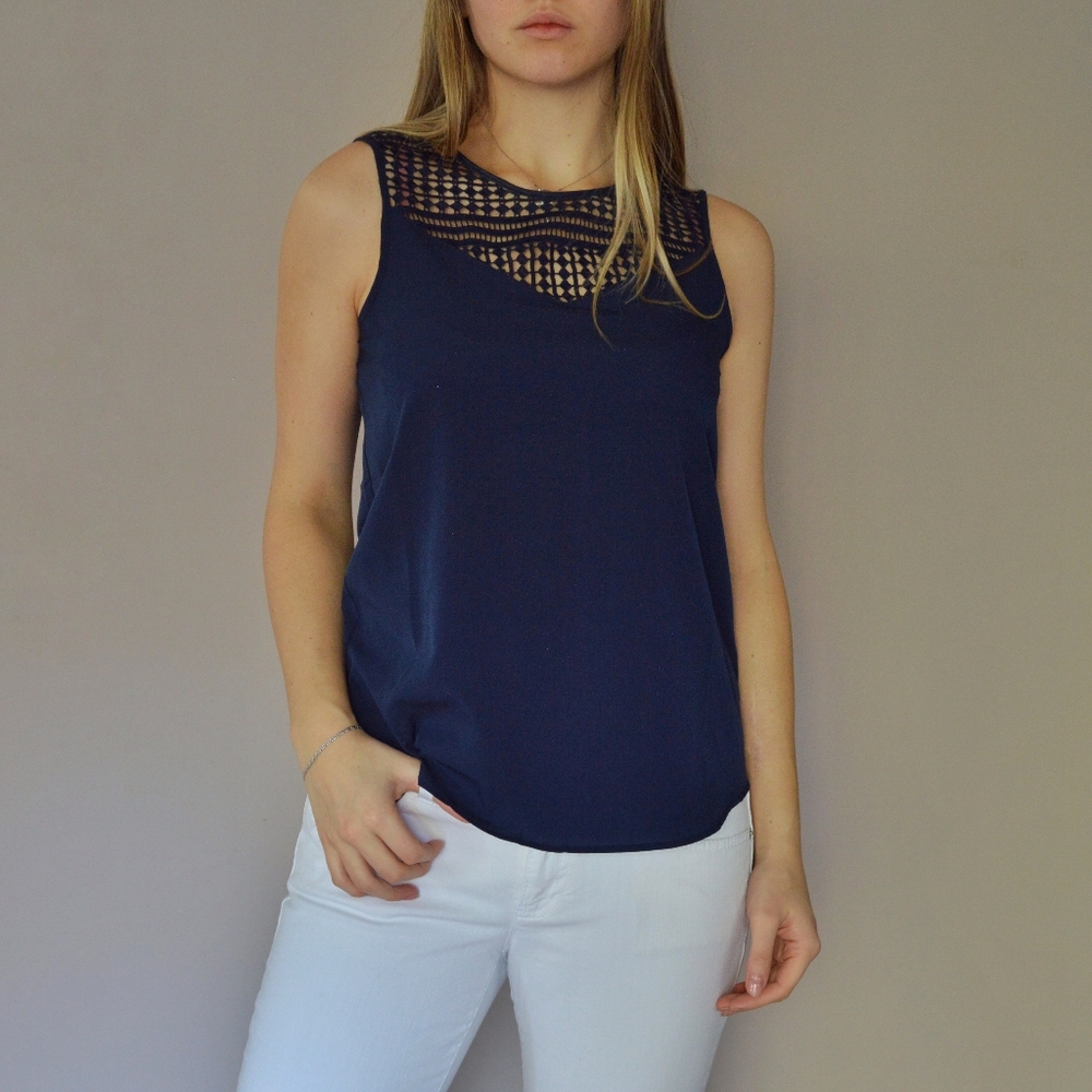 Navy Blue Croquet Sleeveless Top